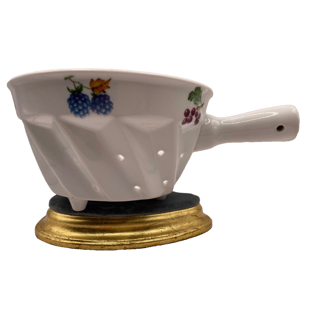 Vintage 1970s Cordon Bleu-BIA- Ceramic Colander With Painted Fruit-Stamped